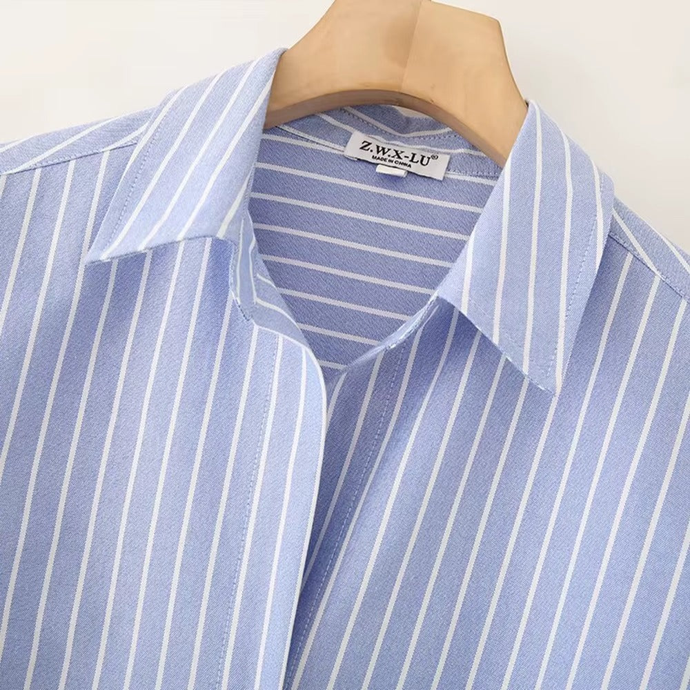 Simonne Blue Striped Cuffed Shirt