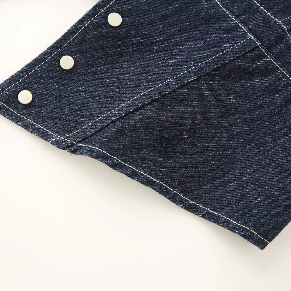 Denim Rivet V neck Waistcoat