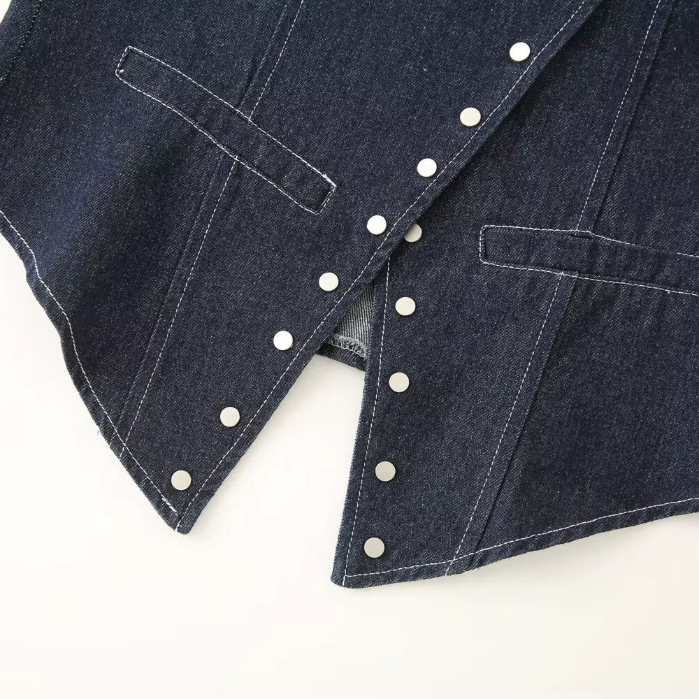 Denim Rivet V neck Waistcoat