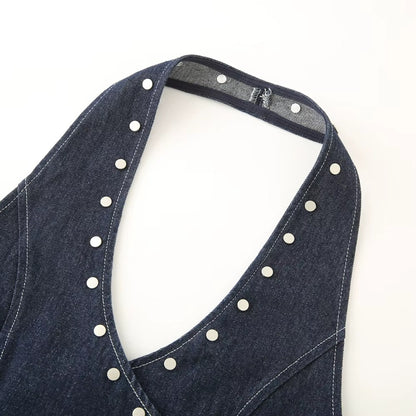 Denim Rivet V neck Waistcoat