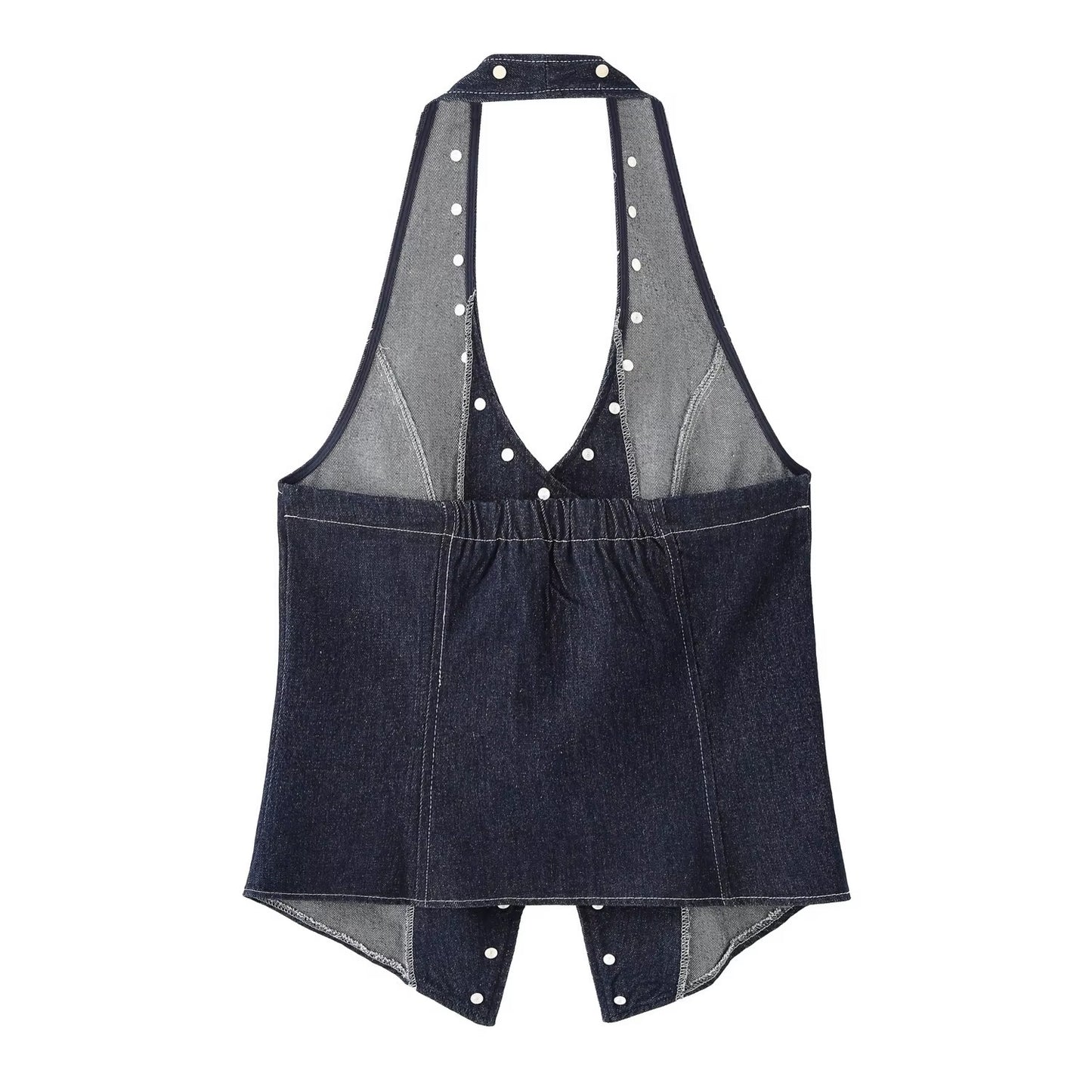 Denim Rivet V neck Waistcoat