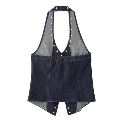 Denim Rivet V neck Waistcoat