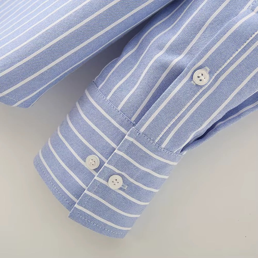 Simonne Blue Striped  Cuffed Shirt