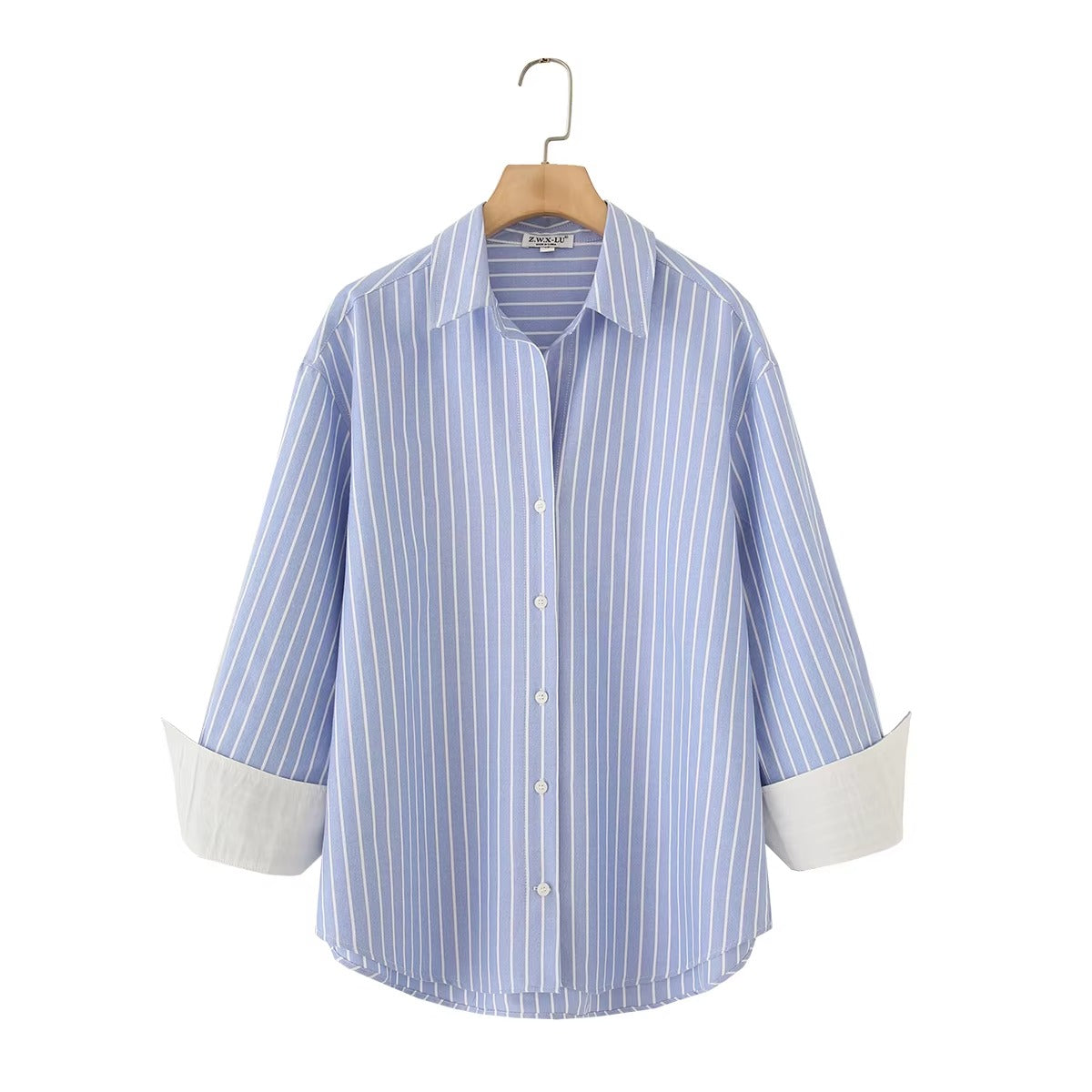 Simonne Blue Striped  Cuffed Shirt