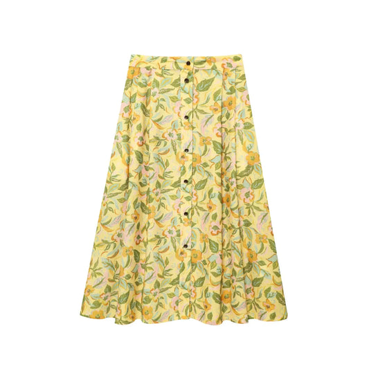 Ilicia Vintage High Waist Linen Midi Skirt
