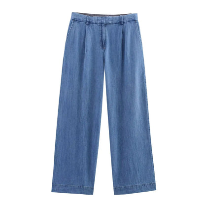 American Style Simple Casual Wide Leg High Waist Jeans
