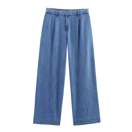 American Style Simple Casual Wide Leg High Waist Jeans
